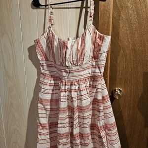 B. Smart Red and White Striped Dress